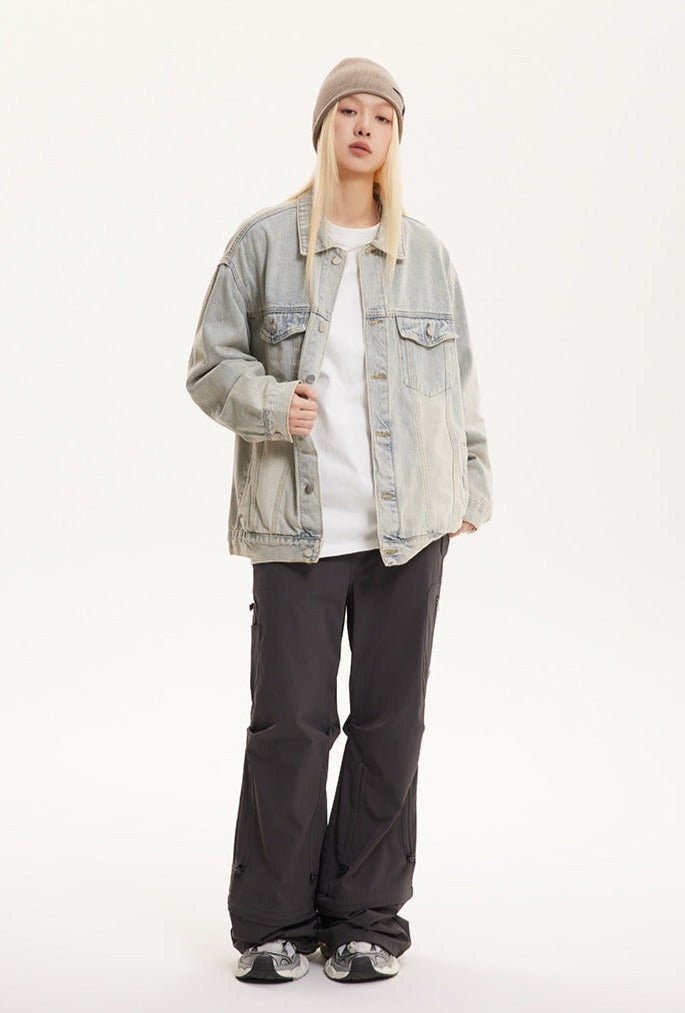 Vintage Turn - down Collar Distressed Denim Jacket - COPPING THREADS - CATTEE