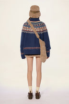 Vintage Turtleneck Fair Isle Knit Cardigan Sweater - COPPING THREADS - MOROMORO