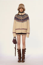 Vintage Turtleneck Fair Isle Knit Cardigan Sweater - COPPING THREADS - MOROMORO