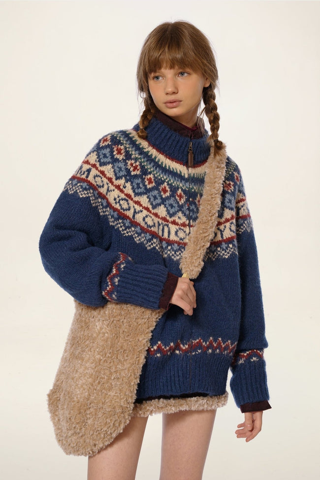Vintage Rollkragen Fair Isle Strick Cardigan Pullover Main Image