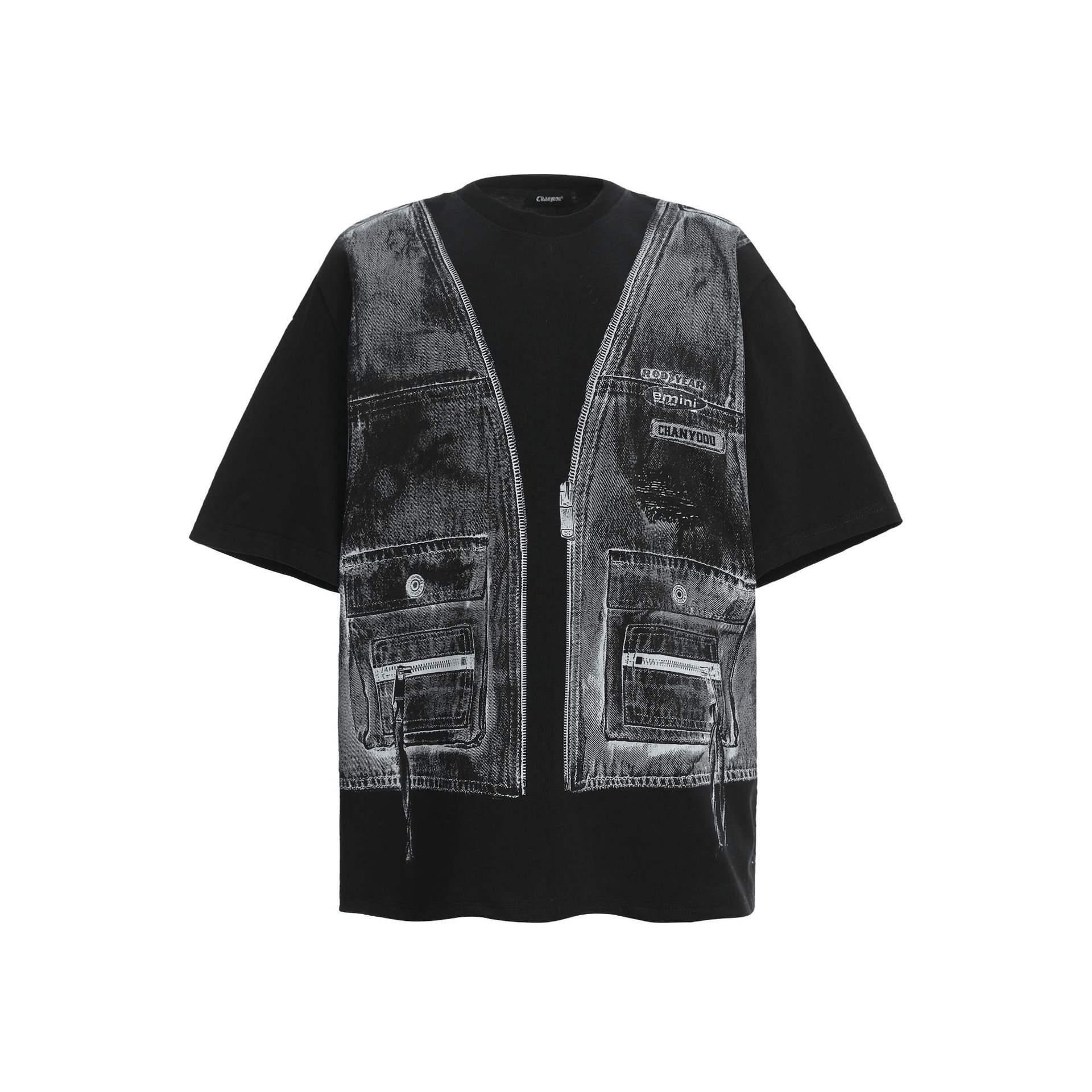 Vintage Utility Vest Print Faux Layered Oversized T-Shirt - COPPING THREADS - CT Select