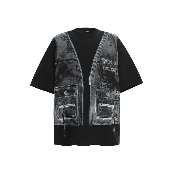 Vintage Utility Vest Print Faux Layered Oversized T-Shirt - COPPING THREADS - CT Select