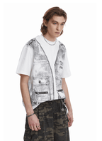 Vintage Utility Vest Print Faux Layered Oversized T-Shirt - COPPING THREADS - CT Select