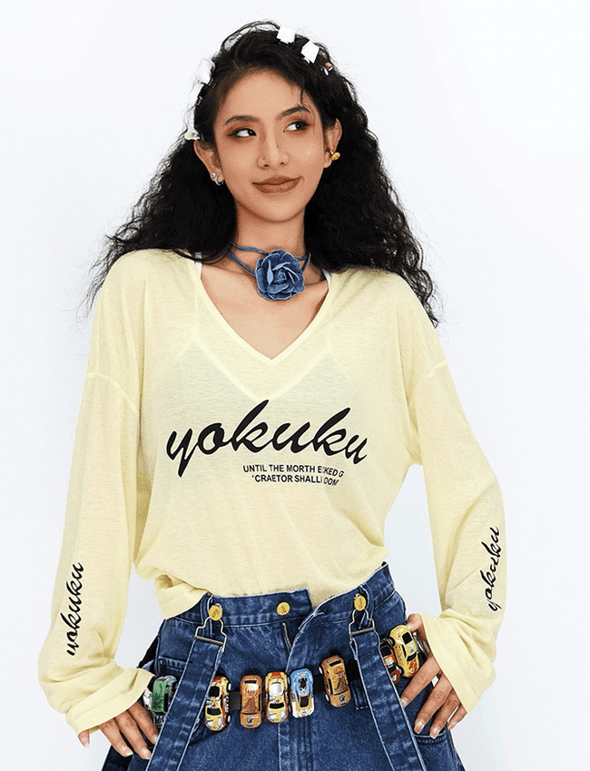 Vintage V - Neck Long Sleeve Graphic Tee - COPPING THREADS - Yokuku Hover Image