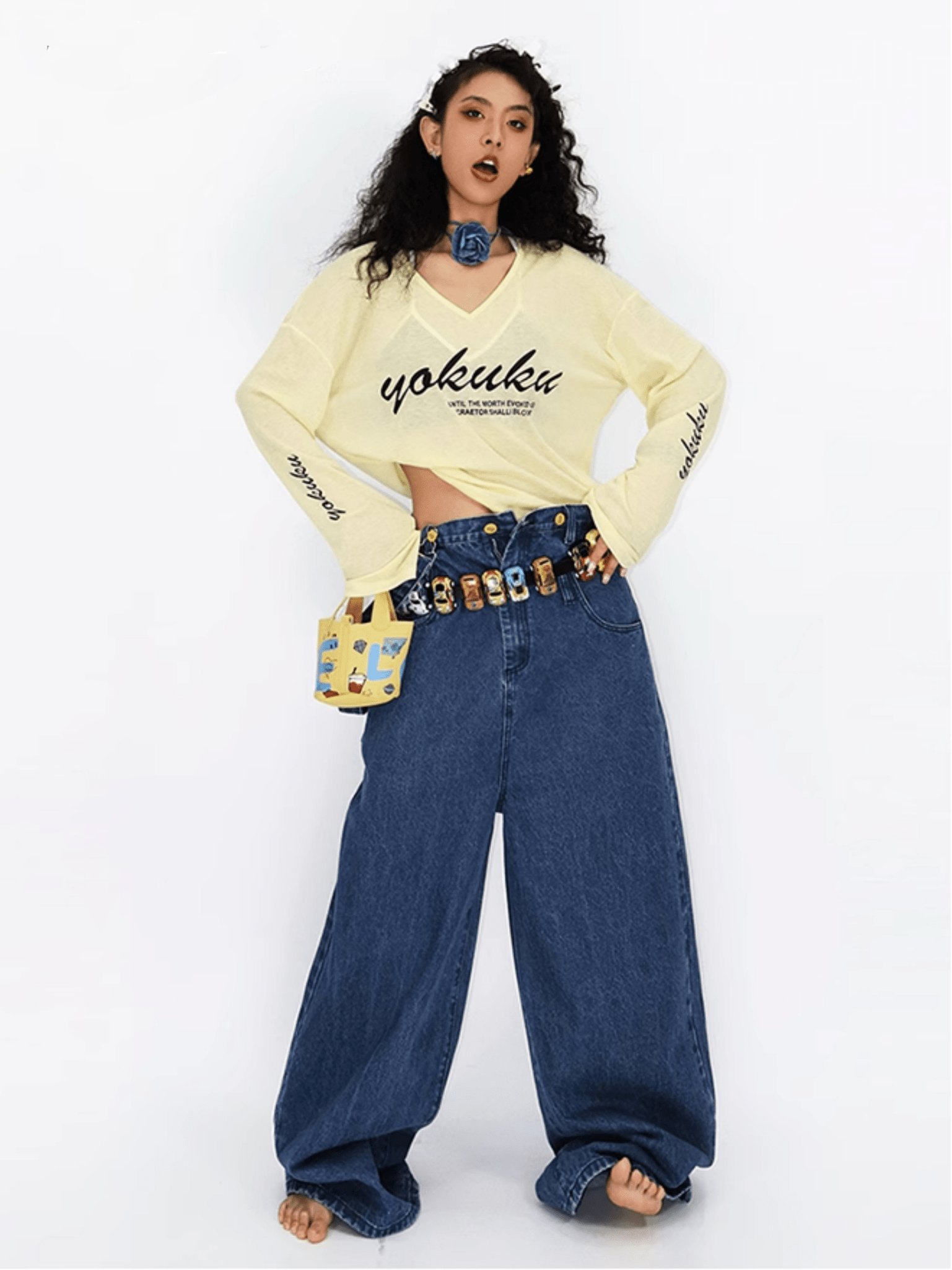 Vintage V - Neck Long Sleeve Graphic Tee - COPPING THREADS - Yokuku