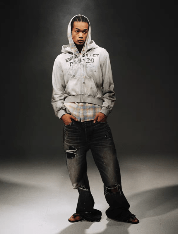 Vintage Wash Grey Embroidered Graphic Oversized Hoodie Jacket - COPPING THREADS - TRECLUB Hauptbild