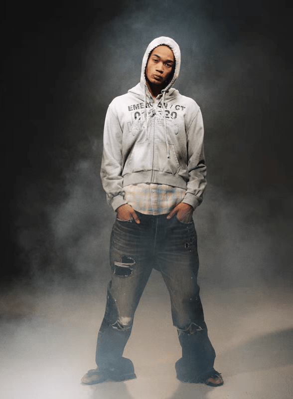 Vintage Wash Grey Embroidered Graphic Oversized Hoodie Jacket - COPPING THREADS - TRECLUB