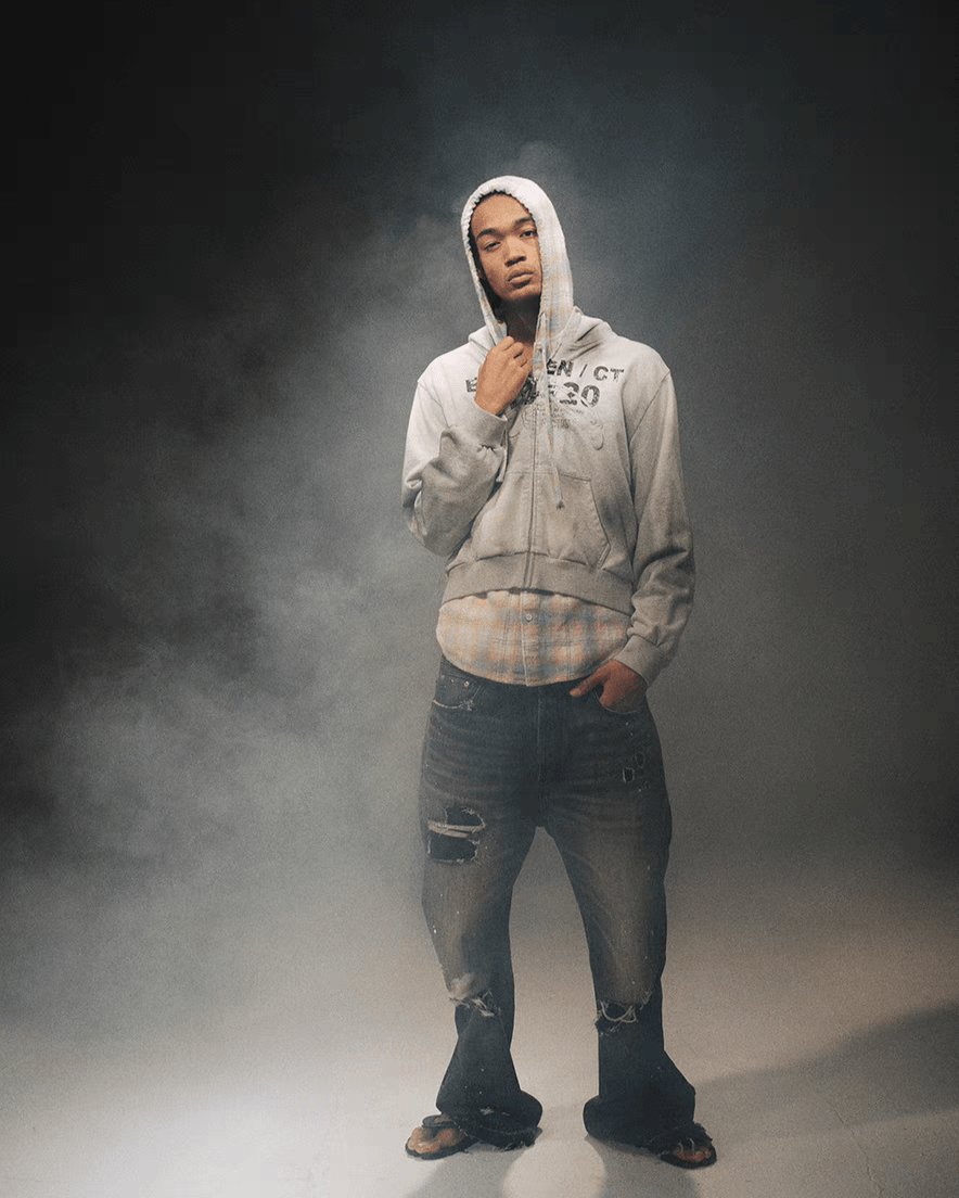 Oversize-Kapuzenjacke mit Grafik und Stickerei in Vintage-Waschung, Grau Zweitbild