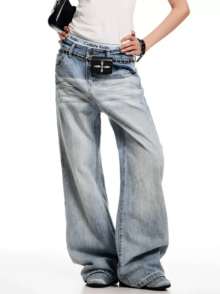 Vintage Wash Whisker Effect Baggy Straight - Leg Denim - COPPING THREADS - CT Select