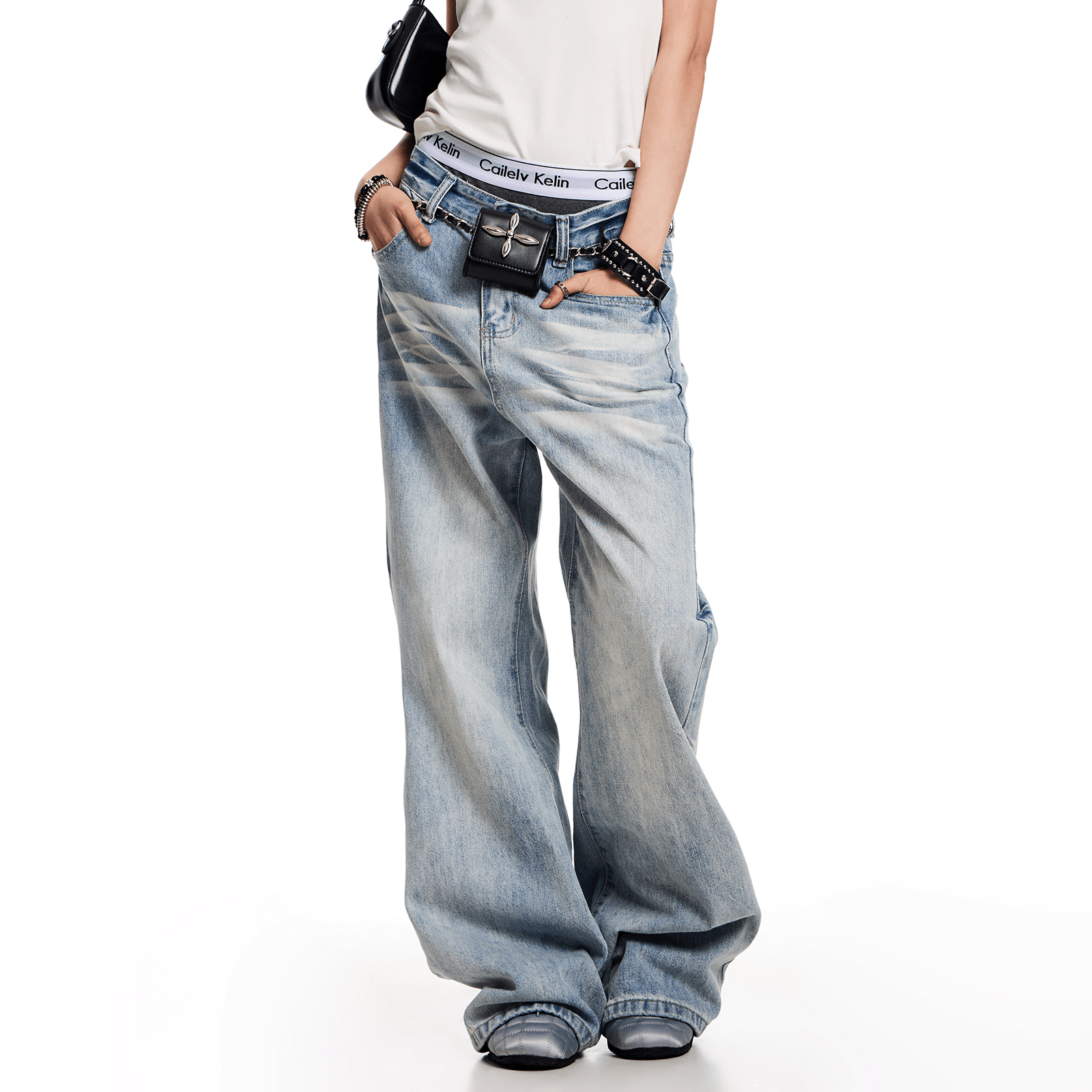 Vintage Wash Whisker Effect Baggy Straight-Leg Denim Secondary image
