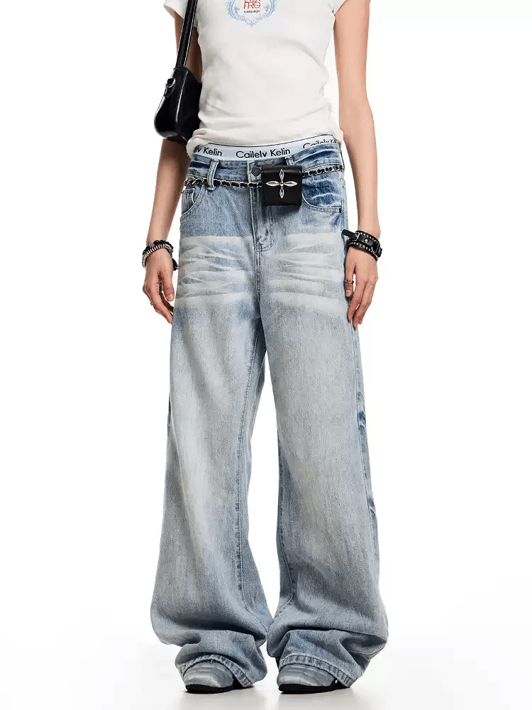 Vintage Wash Whisker Effect Baggy Straight - Leg Denim - COPPING THREADS - CT Select