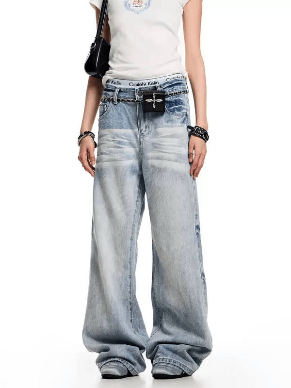 Vintage Wash Whisker Effect Baggy Straight - Leg Denim - COPPING THREADS - CT Select