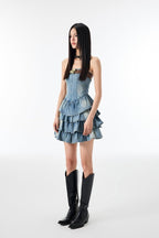 Vintage Washed Denim Pleated Cake Dress - COPPING THREADS - CT Select