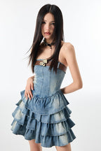 Vintage Washed Denim Pleated Cake Dress - COPPING THREADS - CT Select
