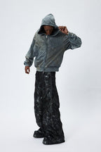 Vintage Washed Distressed Mud - Dyed Sparkling Rhinestones Hoodie - COPPING THREADS - CT Select