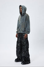 Vintage Washed Distressed Mud - Dyed Sparkling Rhinestones Hoodie - COPPING THREADS - CT Select