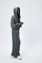 Vintage Washed Distressed Mud - Dyed Sparkling Rhinestones Hoodie - COPPING THREADS - CT Select