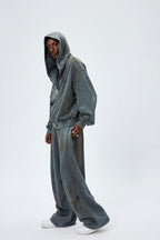 Vintage Washed Distressed Mud - Dyed Sparkling Rhinestones Hoodie - COPPING THREADS - CT Select