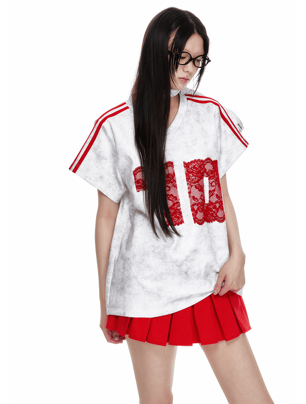 Vintage Washed Lace Varsity Jersey Tee - COPPING THREADS - Jikoo