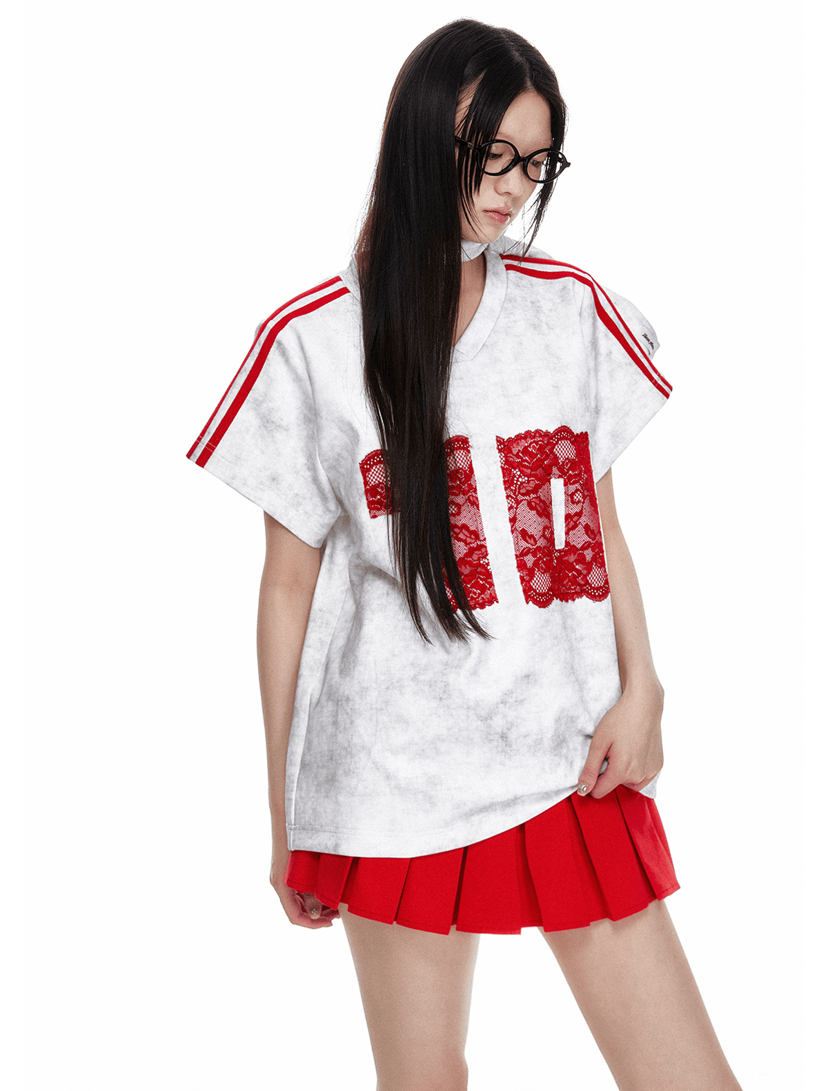 Vintage Washed Lace Varsity Jersey Tee - COPPING THREADS - Jikoo