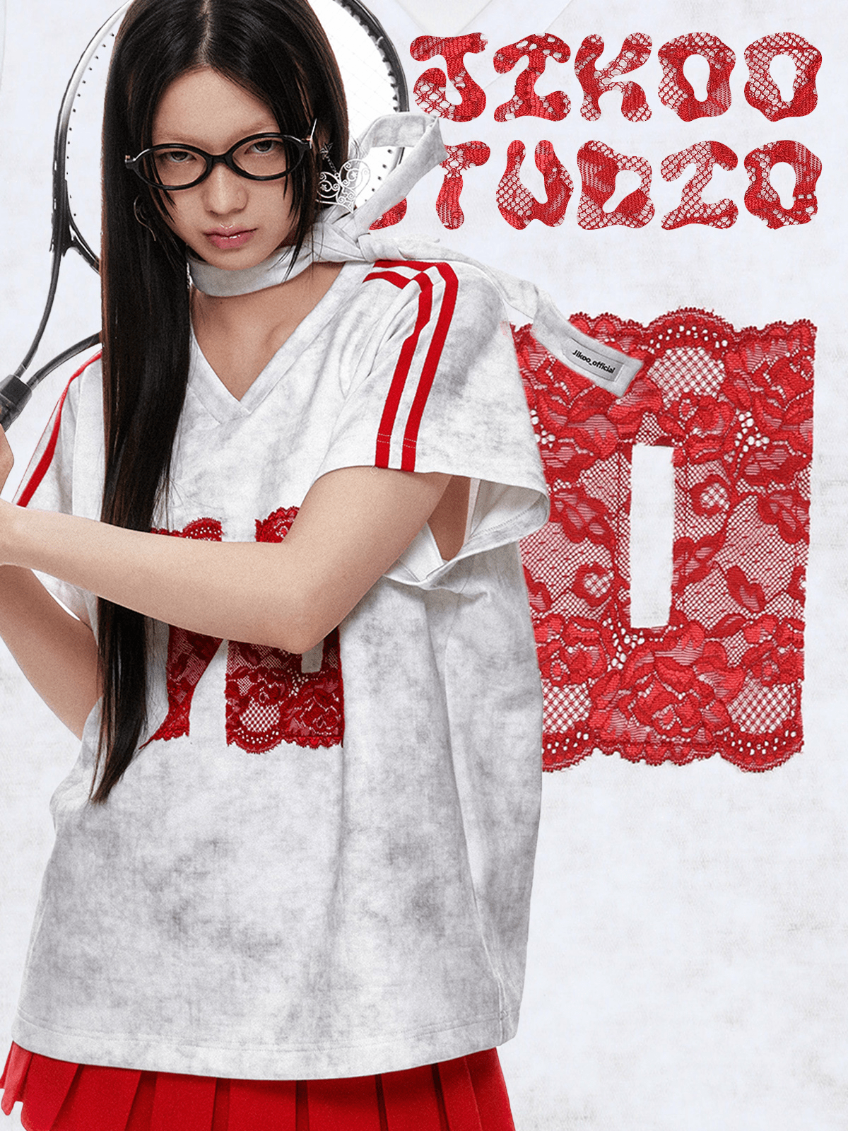 Vintage Washed Lace Varsity Jersey Tee - COPPING THREADS - Jikoo