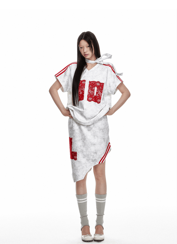 Vintage Washed Lace Varsity Jersey Tee - COPPING THREADS - Jikoo