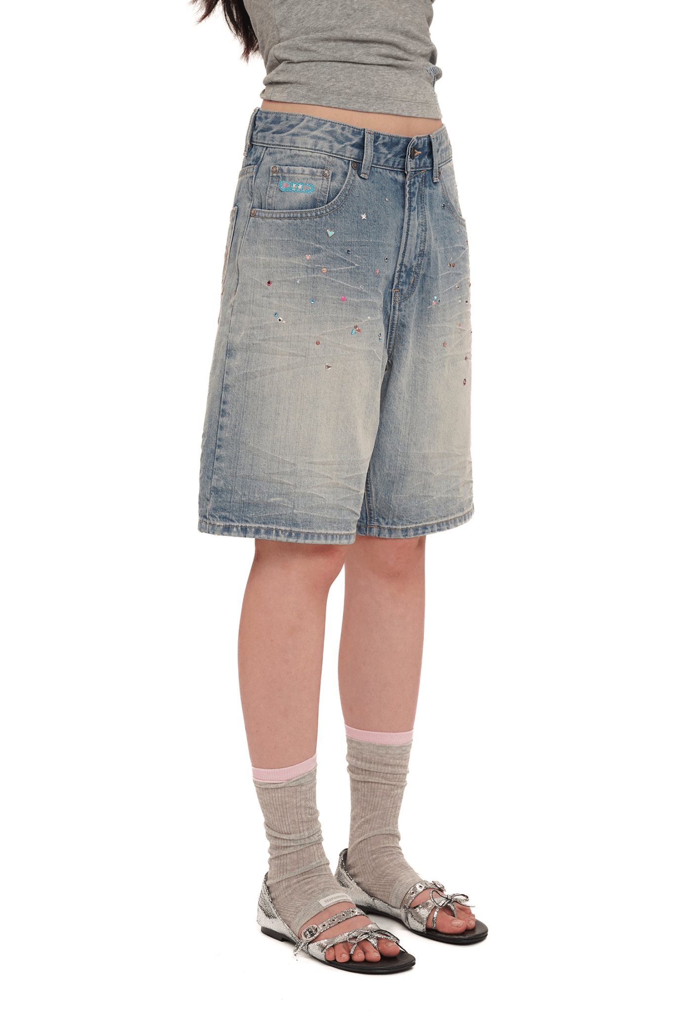 Vintage Washed Rhinestone Denim Shorts - COPPING THREADS - MOROMORO