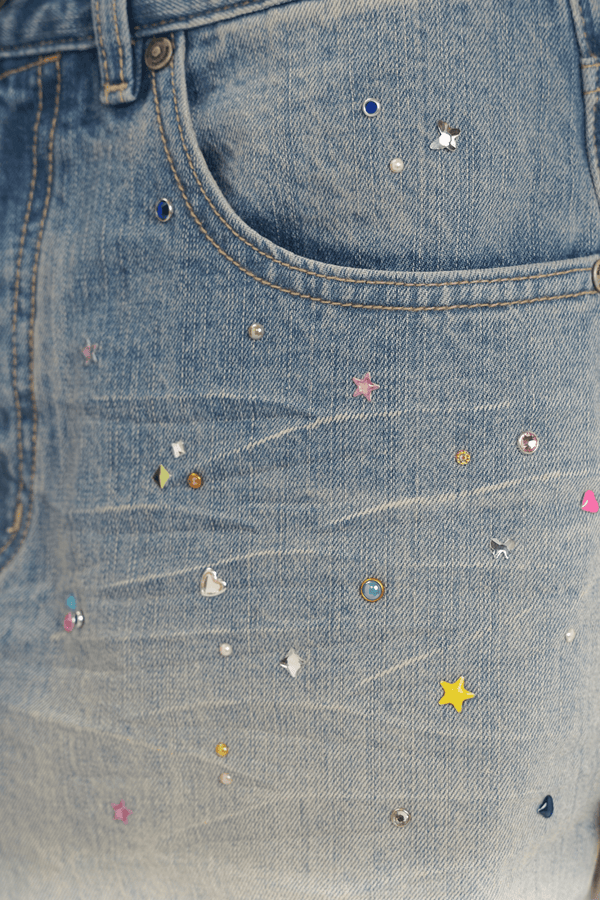 Vintage Washed Rhinestone Wide‑Leg Denim - COPPING THREADS - MOROMORO