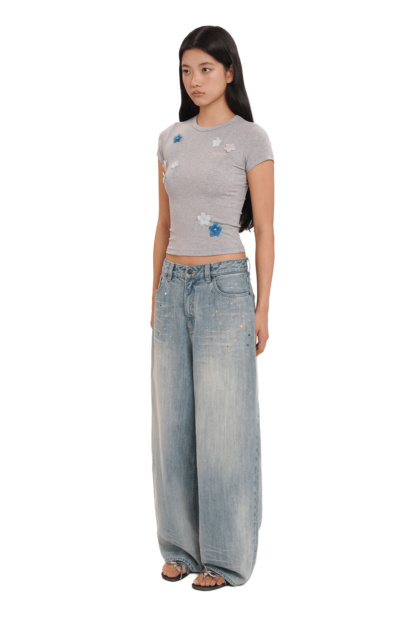 Vintage Washed Rhinestone Wide‑Leg Denim - COPPING THREADS - MOROMORO