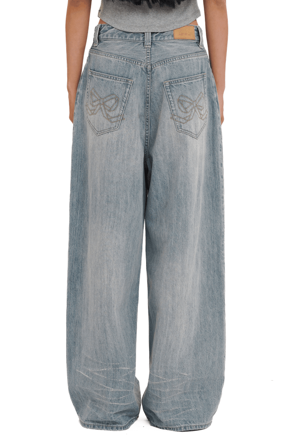 Vintage Washed Rhinestone Wide‑Leg Denim - COPPING THREADS - MOROMORO