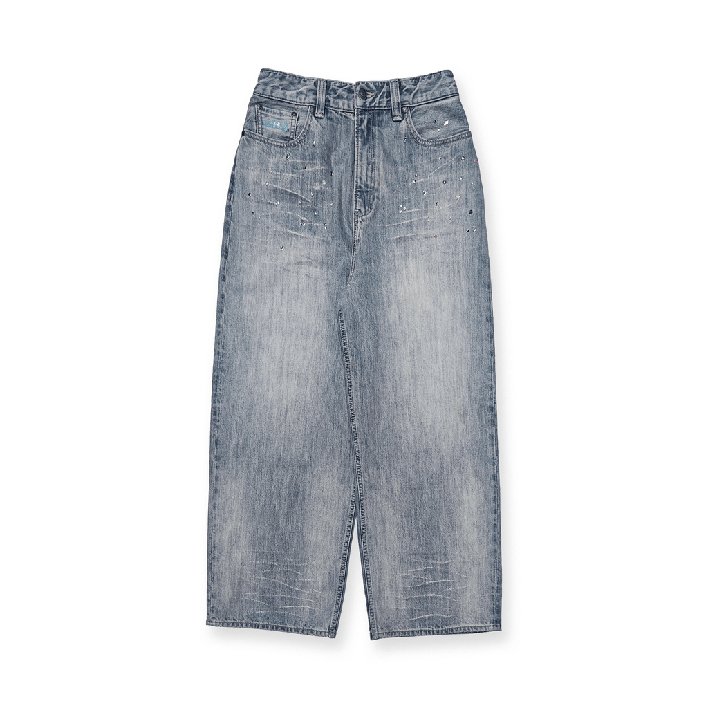 Vintage Washed Rhinestone Wide‑Leg Denim - COPPING THREADS - MOROMORO