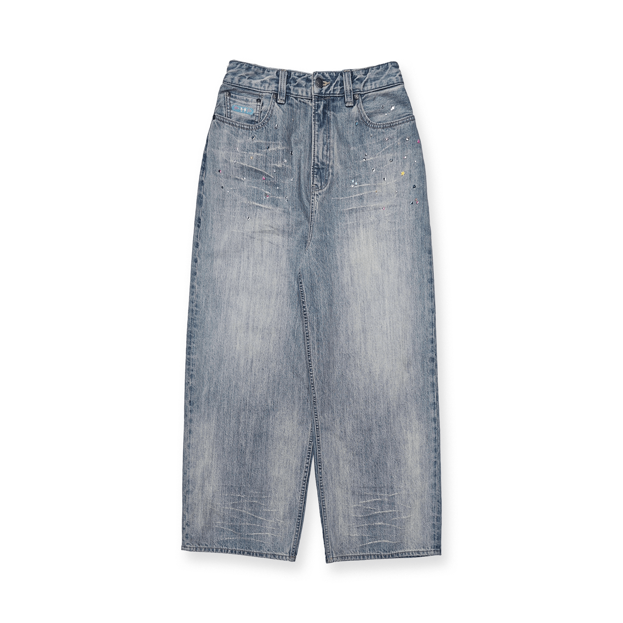 Vintage Washed Rhinestone Wide‑Leg Denim - COPPING THREADS - MOROMORO