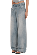 Vintage Washed Rhinestone Wide‑Leg Denim - COPPING THREADS - MOROMORO