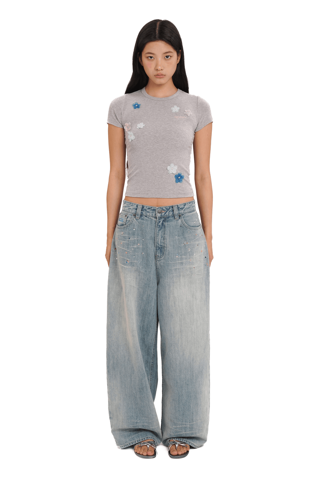 Vintage Washed Rhinestone Wide‑Leg Denim - COPPING THREADS - MOROMORO