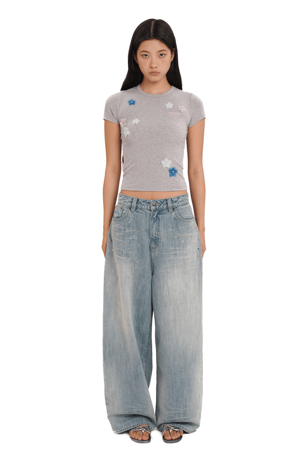Vintage Washed Rhinestone Wide‑Leg Denim - COPPING THREADS - MOROMORO