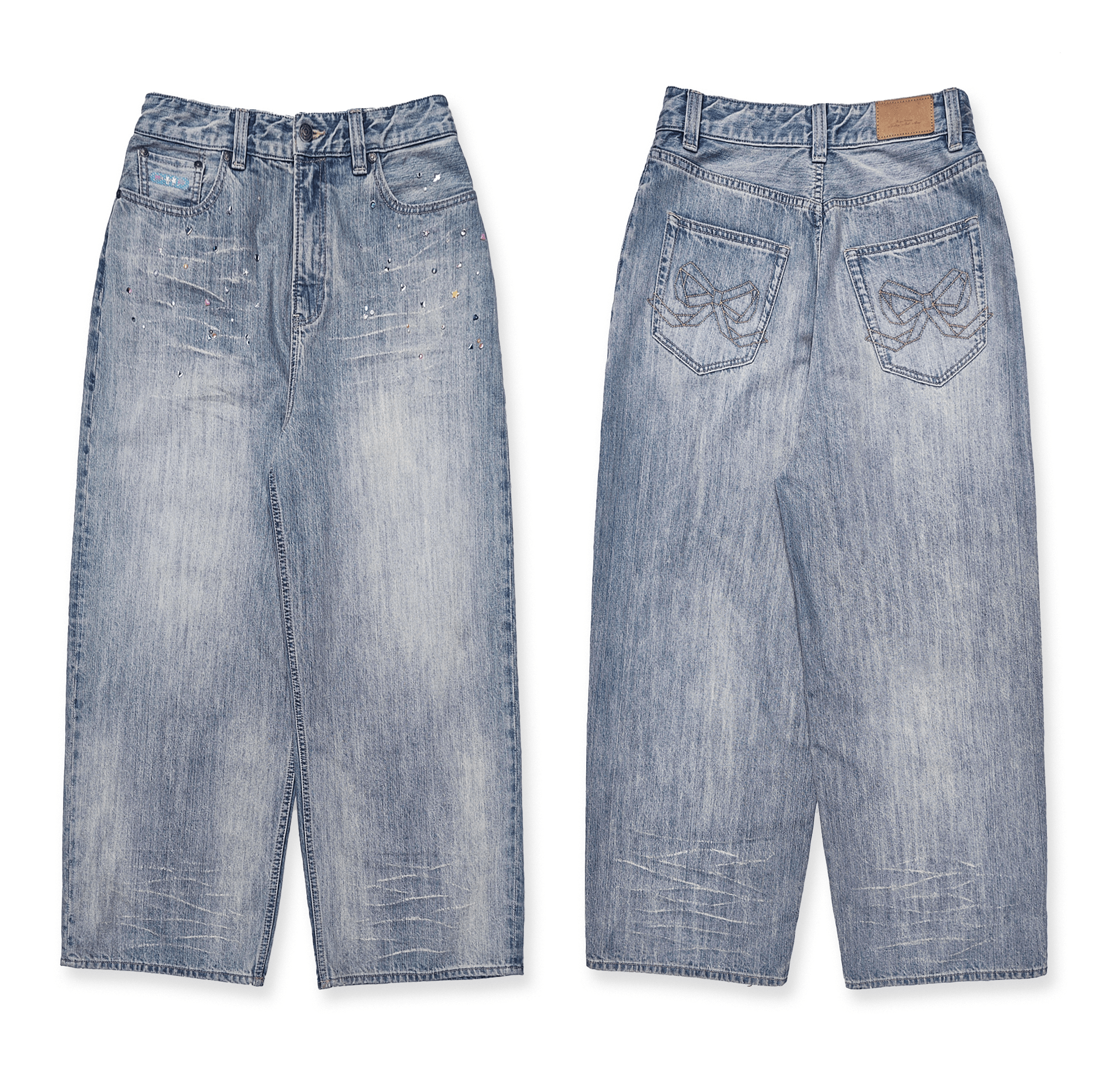 Vintage Washed Rhinestone Wide‑Leg Denim - COPPING THREADS - MOROMORO