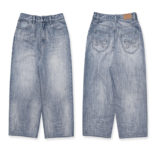 Vintage Washed Rhinestone Wide‑Leg Denim - COPPING THREADS - MOROMORO