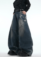 Vintage Washed Wide - Leg Denim Jeans With Pearl Chain Detail - COPPING THREADS - ArguE CulturE