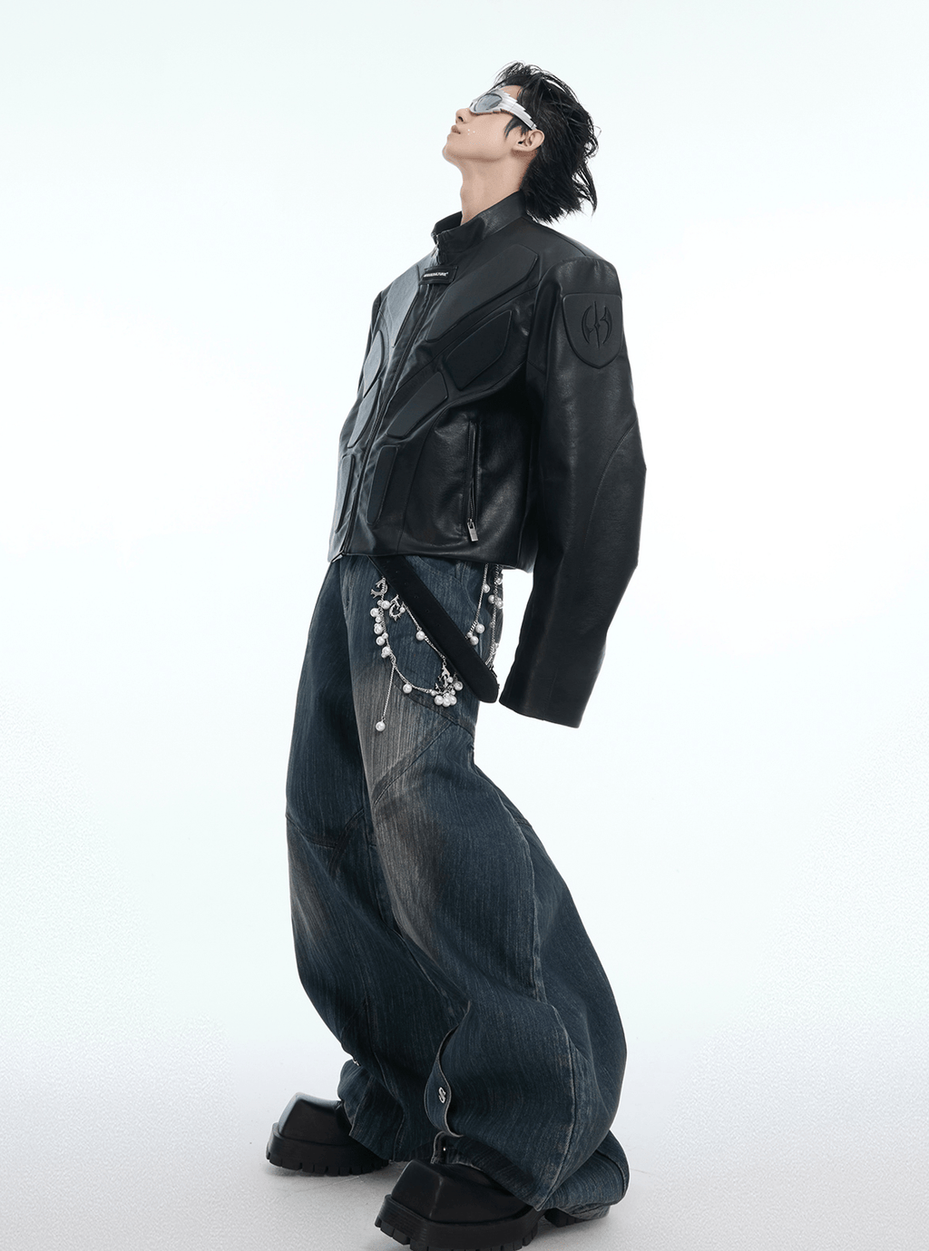 Vintage Washed Wide - Leg Denim Jeans With Pearl Chain Detail - COPPING THREADS - ArguE CulturE