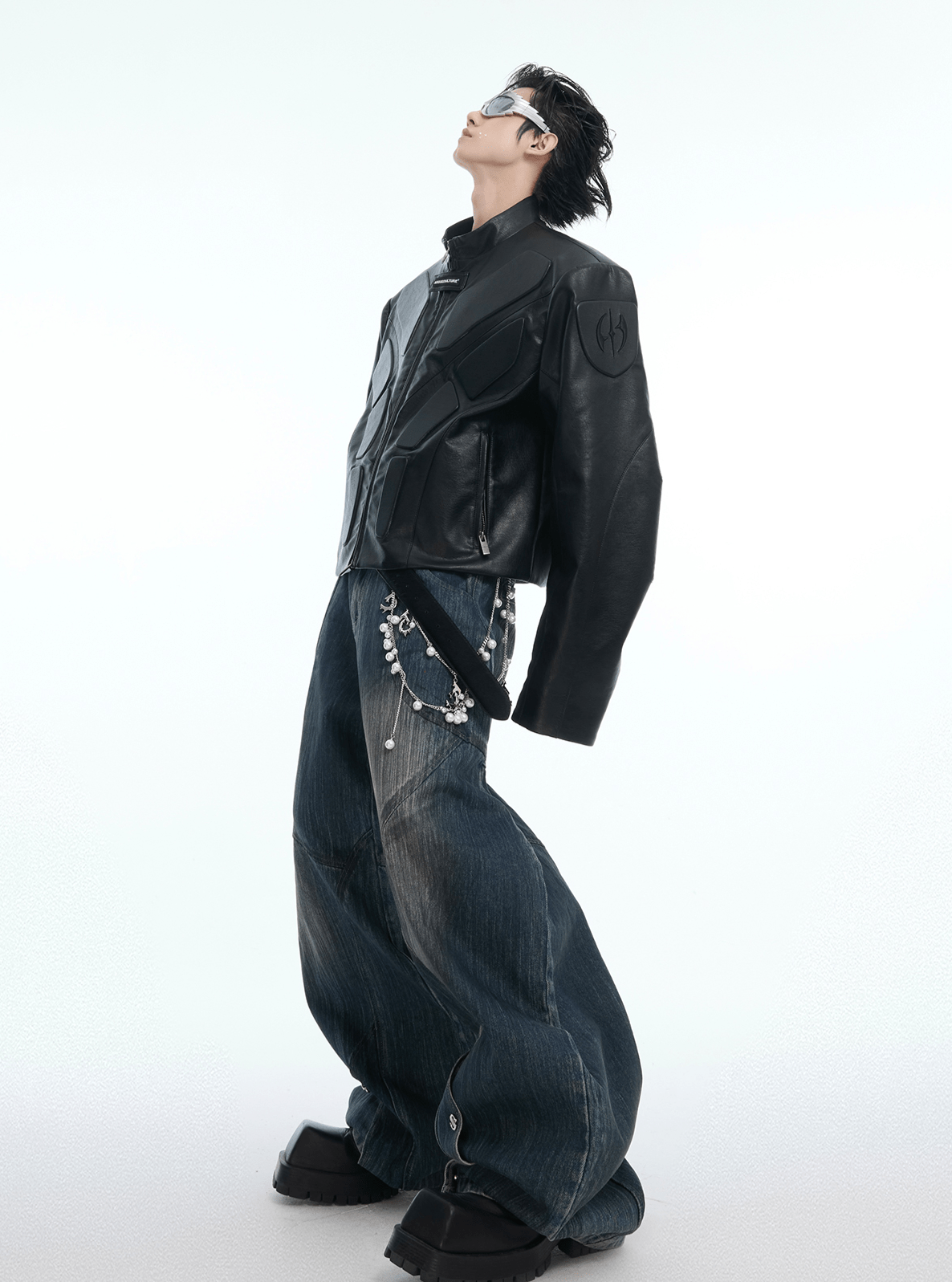 Vintage Washed Wide - Leg Denim Jeans With Pearl Chain Detail - COPPING THREADS - ArguE CulturE