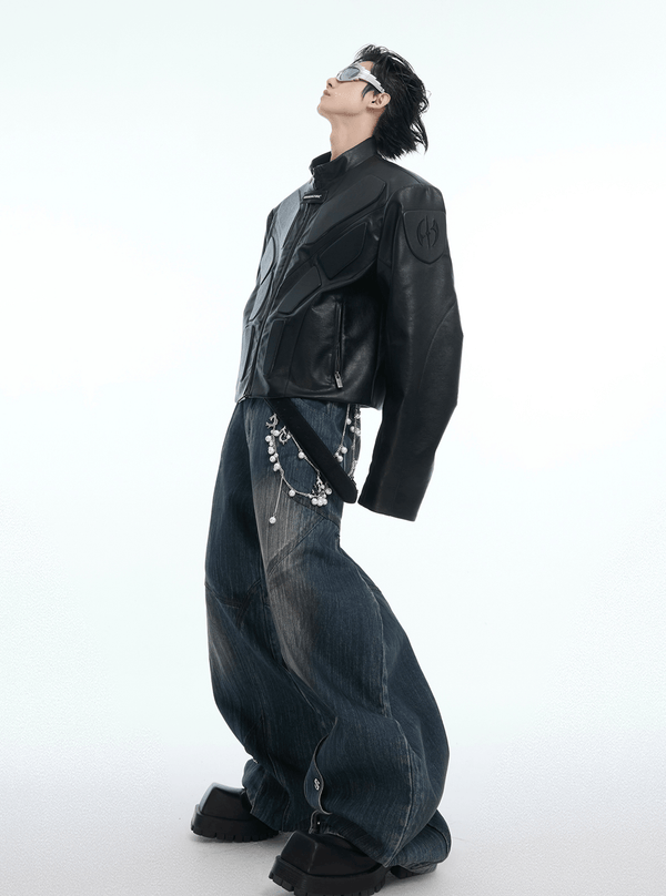 Vintage Washed Wide - Leg Denim Jeans With Pearl Chain Detail - COPPING THREADS - ArguE CulturE