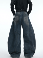 Vintage Washed Wide - Leg Denim Jeans With Pearl Chain Detail - COPPING THREADS - ArguE CulturE