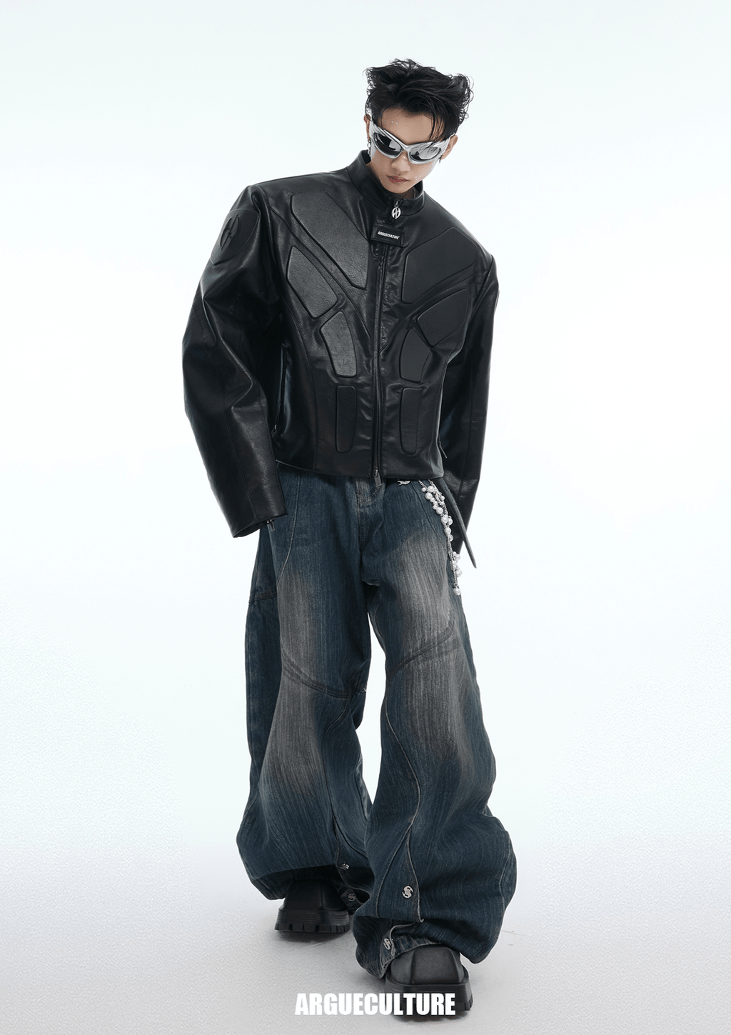 Vintage Washed Wide - Leg Denim Jeans With Pearl Chain Detail - COPPING THREADS - ArguE CulturE