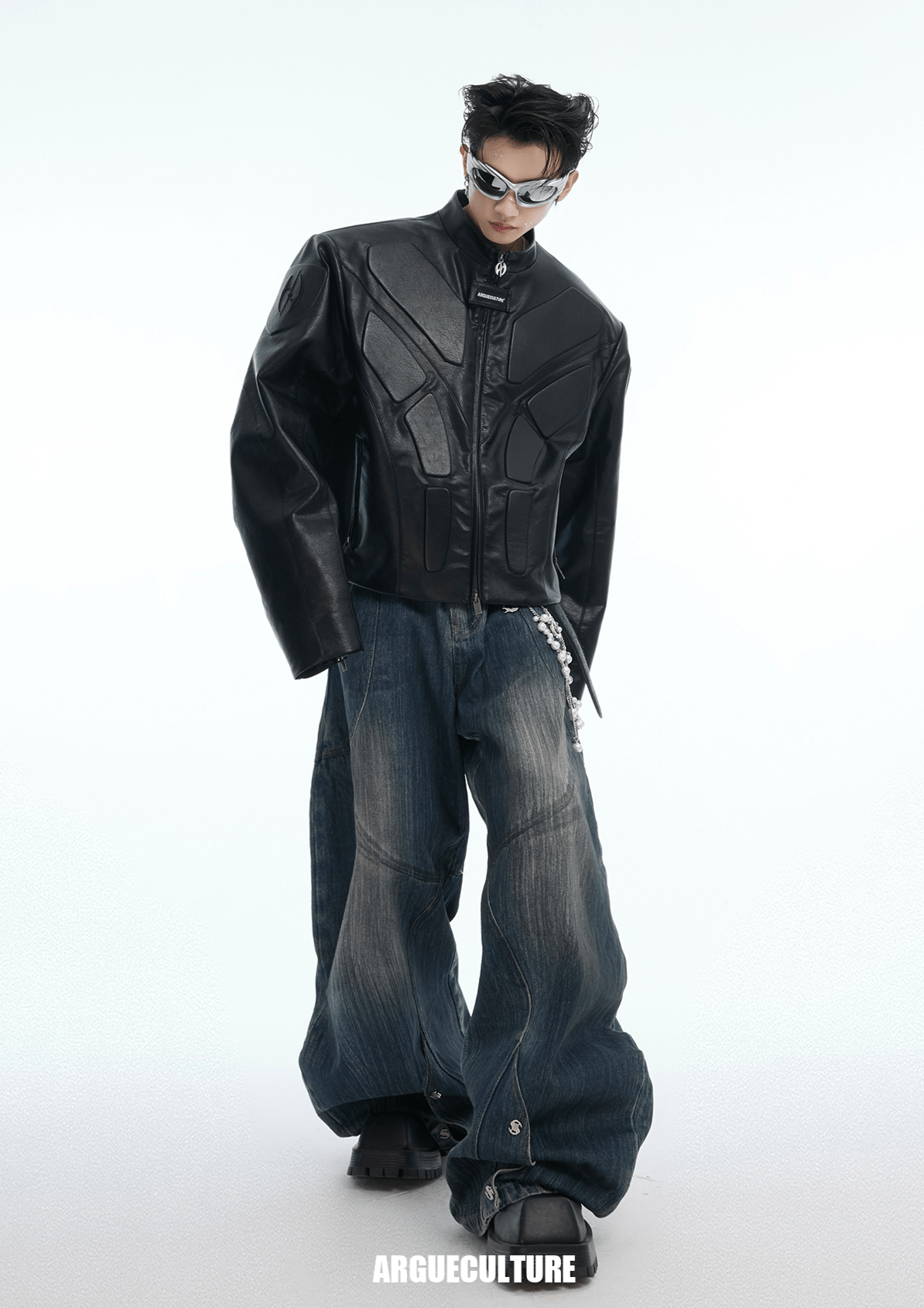 Vintage Washed Wide - Leg Denim Jeans With Pearl Chain Detail - COPPING THREADS - ArguE CulturE