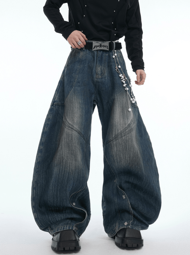 Vintage Washed Wide - Leg Denim Jeans With Pearl Chain Detail - COPPING THREADS - ArguE CulturE Hover Image