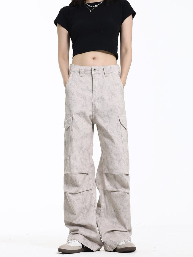 Vintage Wrinkled Marble Multi-Pocket Cargo Pants Main Image