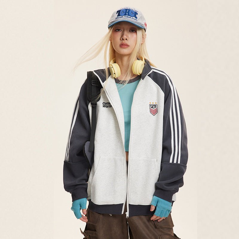 Vintage Zip - Up High Collar Striped Jacket - COPPING THREADS - CATTEE