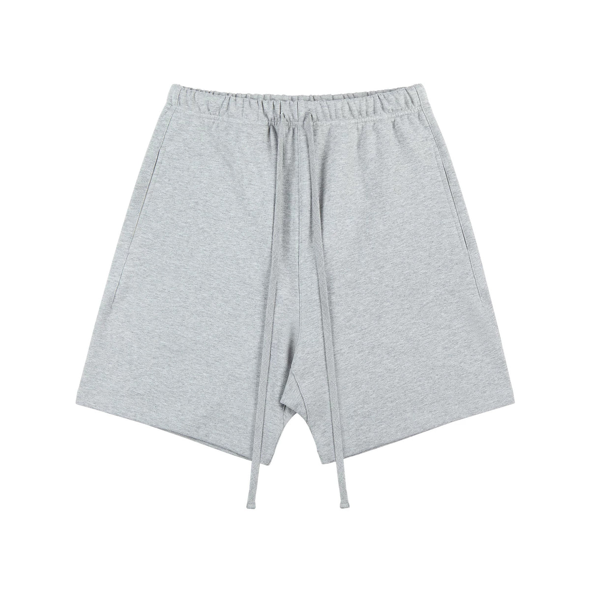 IDLT sweat shorts, heather gray front.
