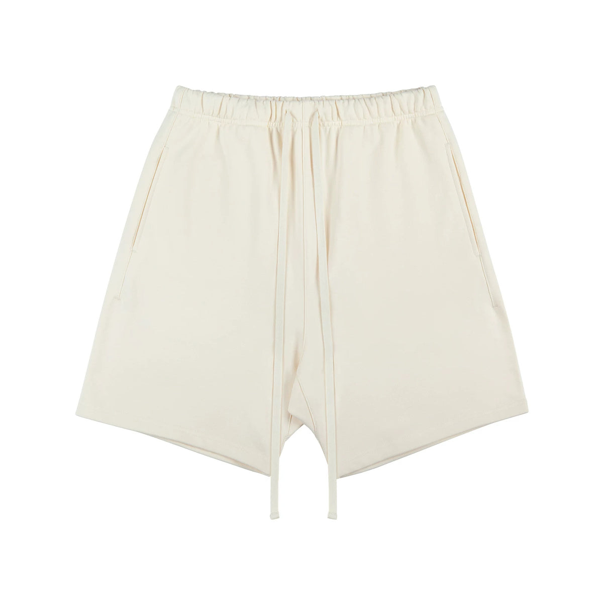 IDLT sweat shorts, cream front.