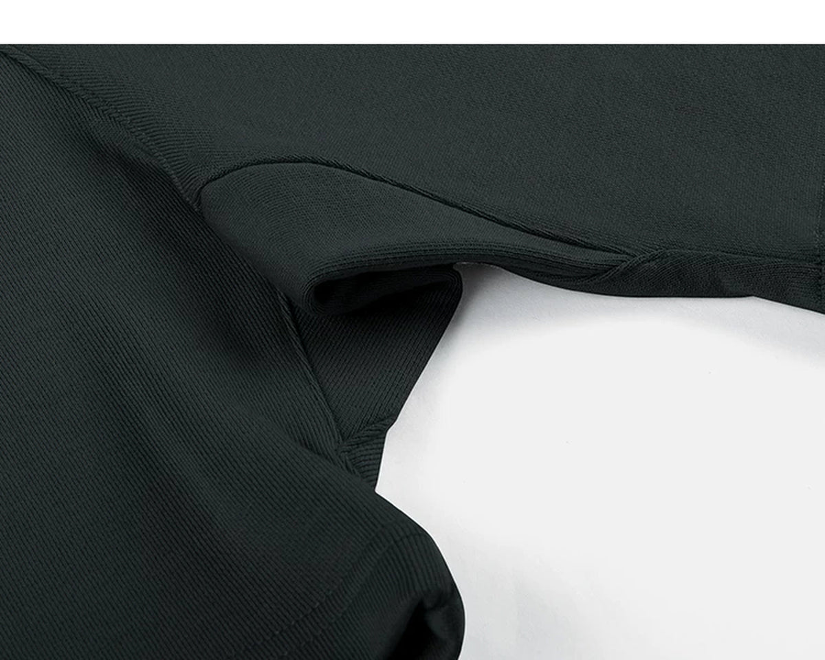 IDLT sweat shorts, black crotch panel.